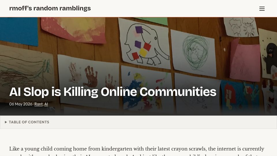 Screenshot of rmoff.net: AI slop is killing online communities