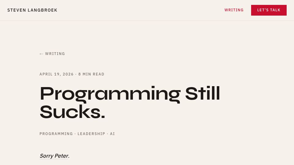 Screenshot of stvn.sh: Programming Still Sucks
