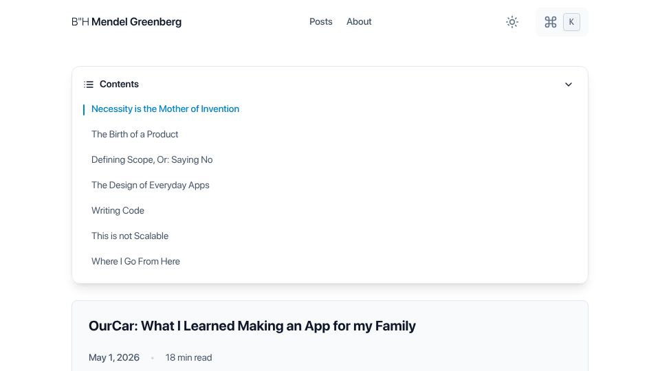 Screenshot of mendelgreenberg.com: OurCar: What I learned making an app for my family