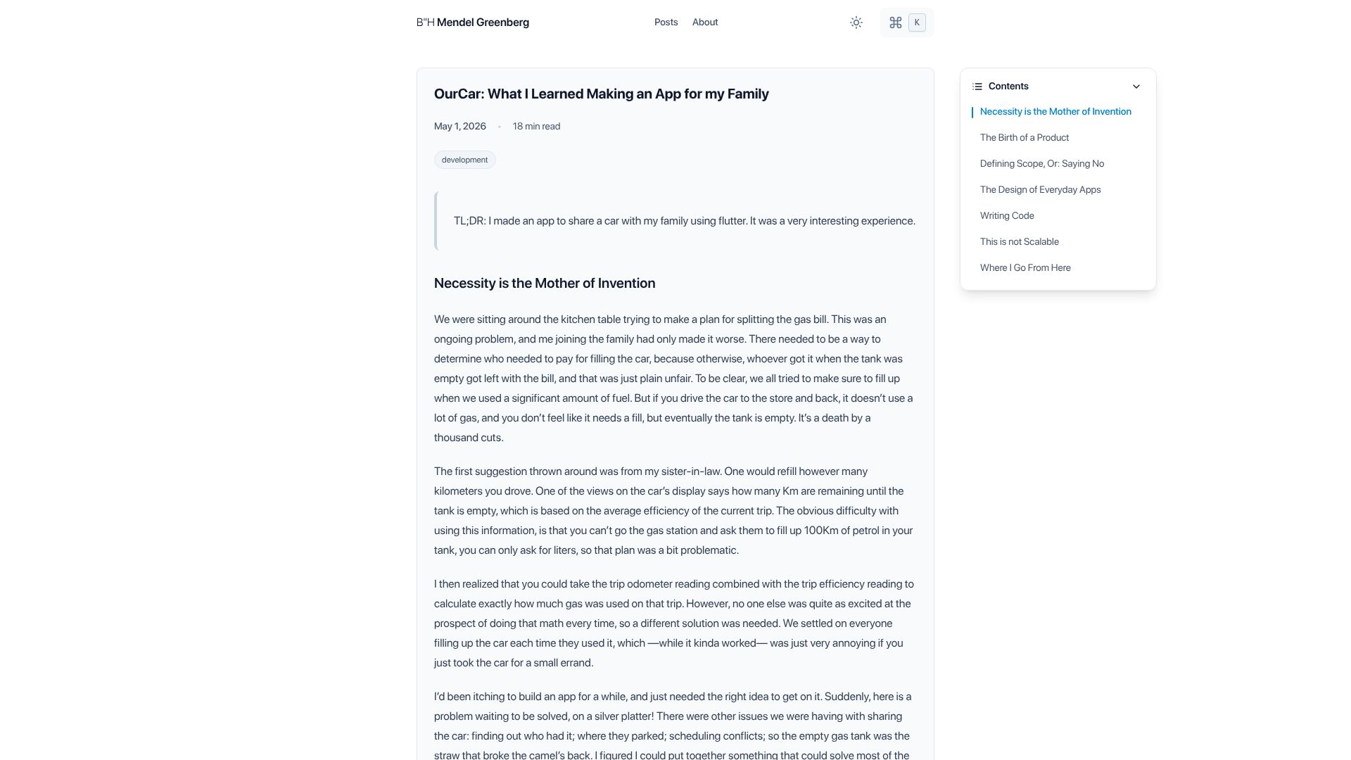 Screenshot of mendelgreenberg.com: OurCar: What I learned making an app for my family