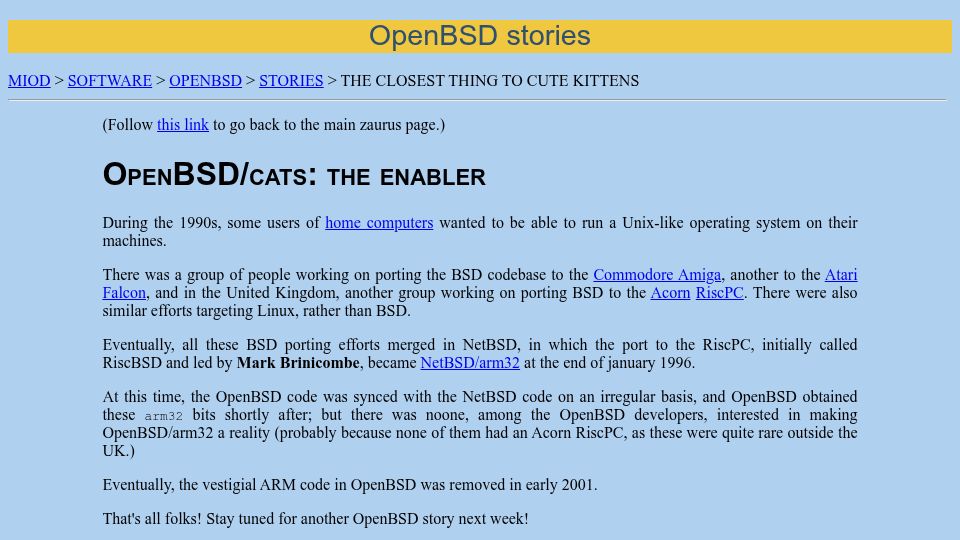 Screenshot of miod.online.fr: OpenBSD Stories: The closest thing to cute kittens (OpenBSD/zaurus)