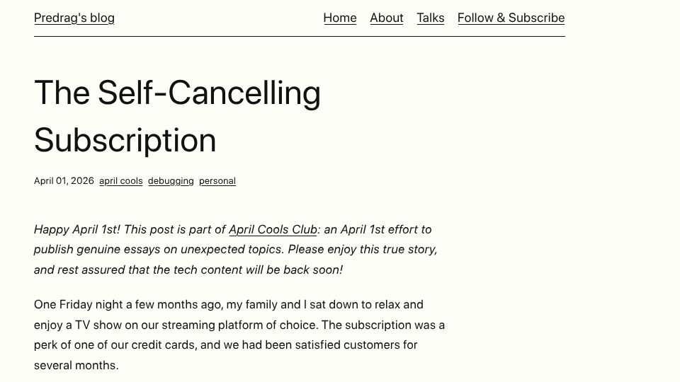 Screenshot of predr.ag: The Self-Cancelling Subscription