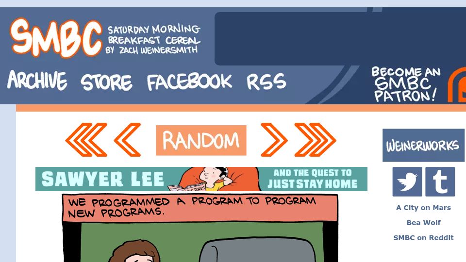 Screenshot of smbc-comics.com: We programmed a program to program new programs (2011)