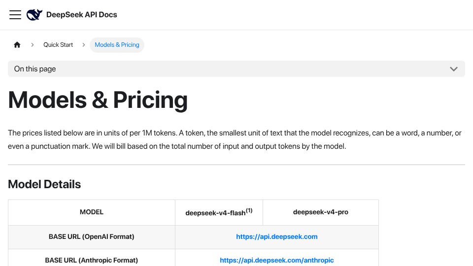 Screenshot of api-docs.deepseek.com: DeepSeek V4 Pro at 75% off until 31 May
