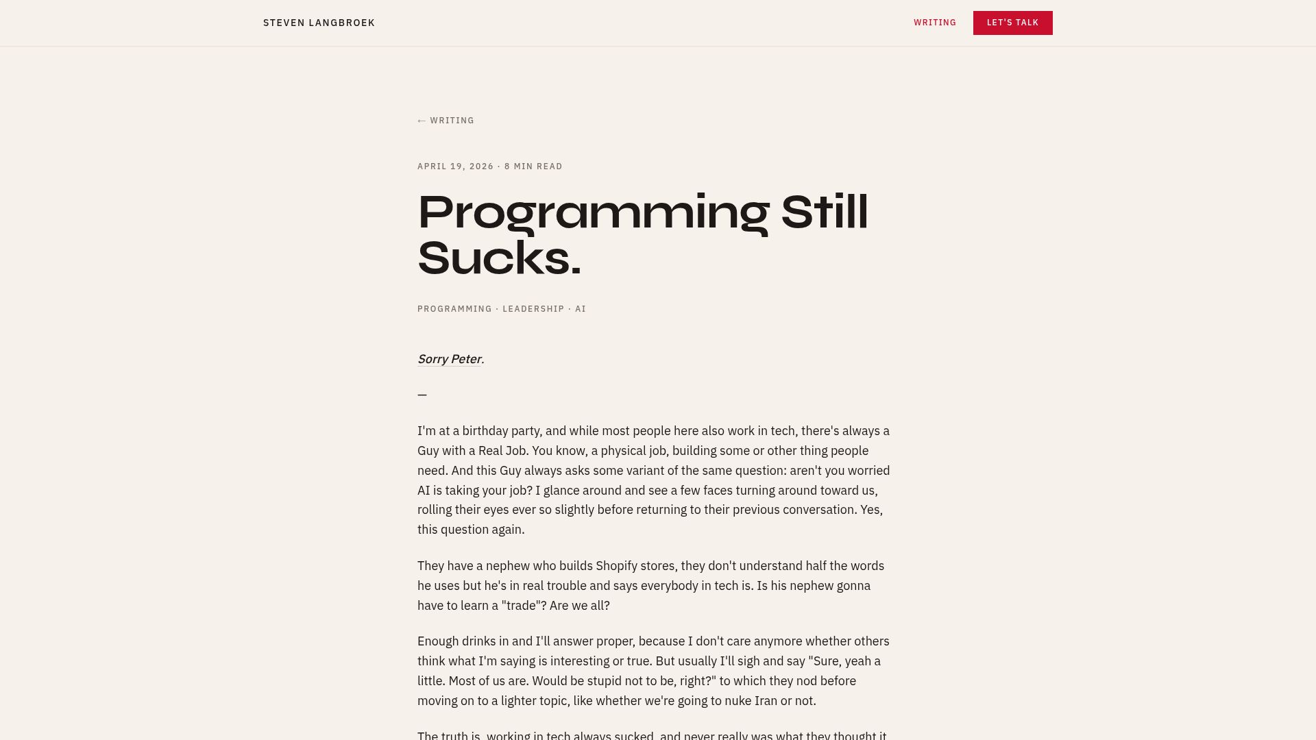 Screenshot of stvn.sh: Programming Still Sucks