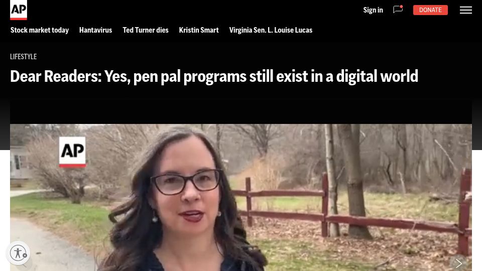 Screenshot of apnews.com: Pen pal programs endure in a digital age
