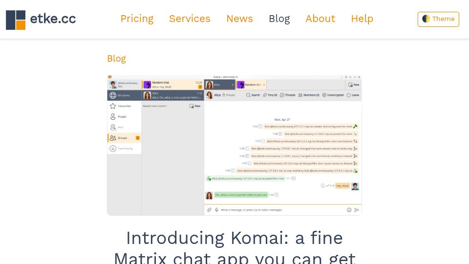 Screenshot of etke.cc: Komai: a fine Matrix chat app you can get to love