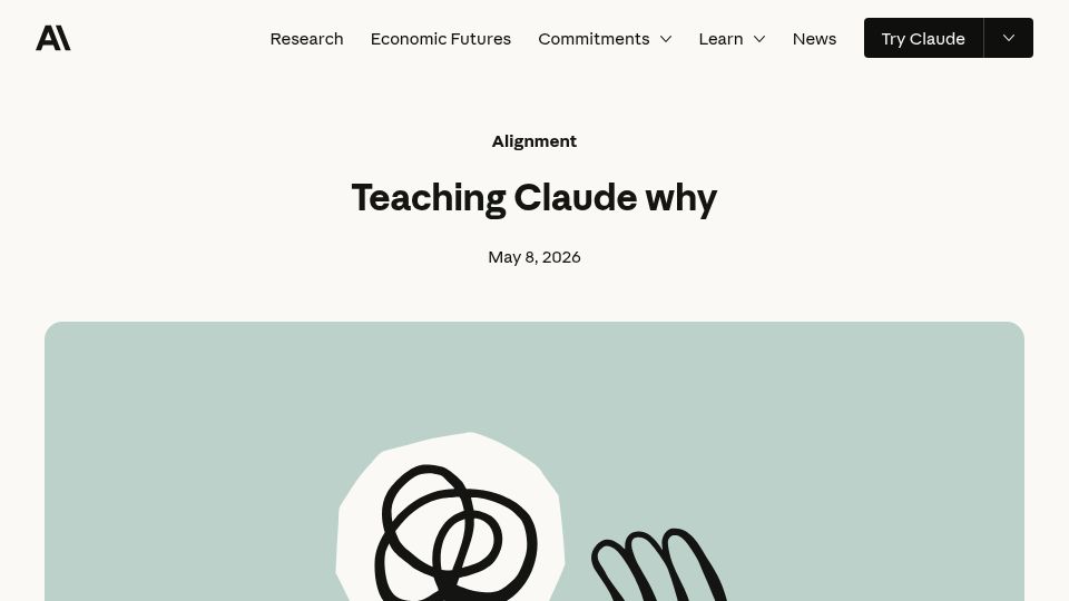 Screenshot of anthropic.com: Teaching Claude Why
