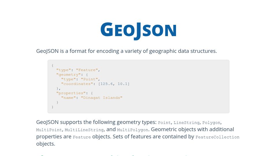 Screenshot of geojson.org: GeoJSON