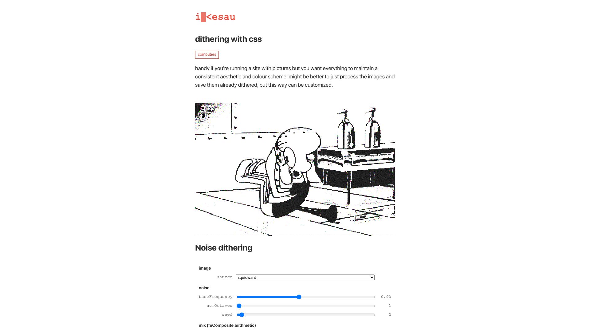 Screenshot of ikesau.co: Dithering with CSS