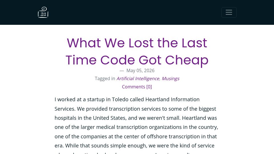 Screenshot of poppastring.com: What we lost the last time code got cheap