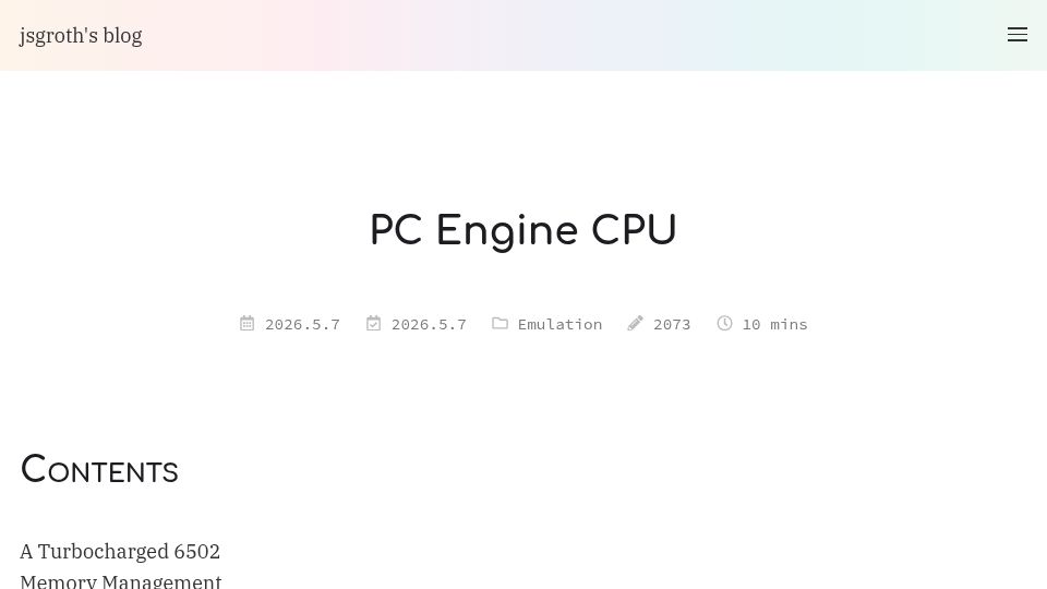 Screenshot of jsgroth.dev: PC Engine CPU