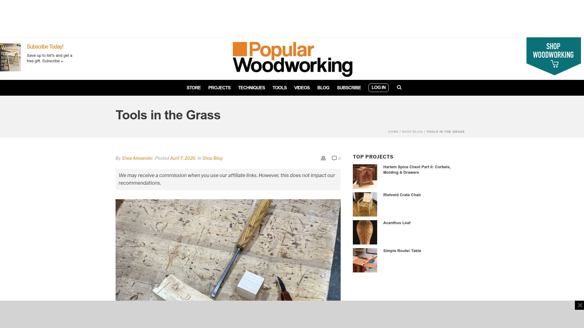 Screenshot of popularwoodworking.com: Tools in the Grass: Raising the next generation of crafts person