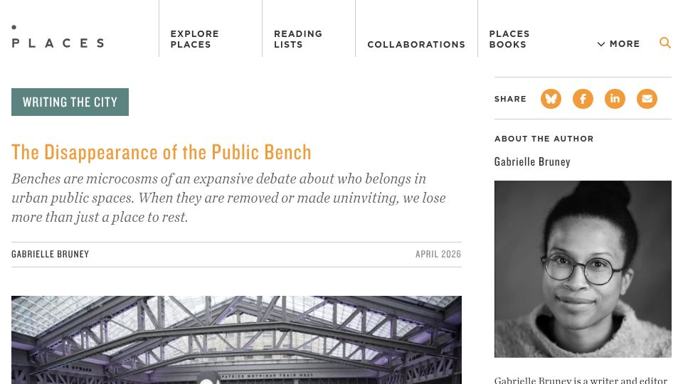 Screenshot of placesjournal.org: The Disappearance of the Public Bench
