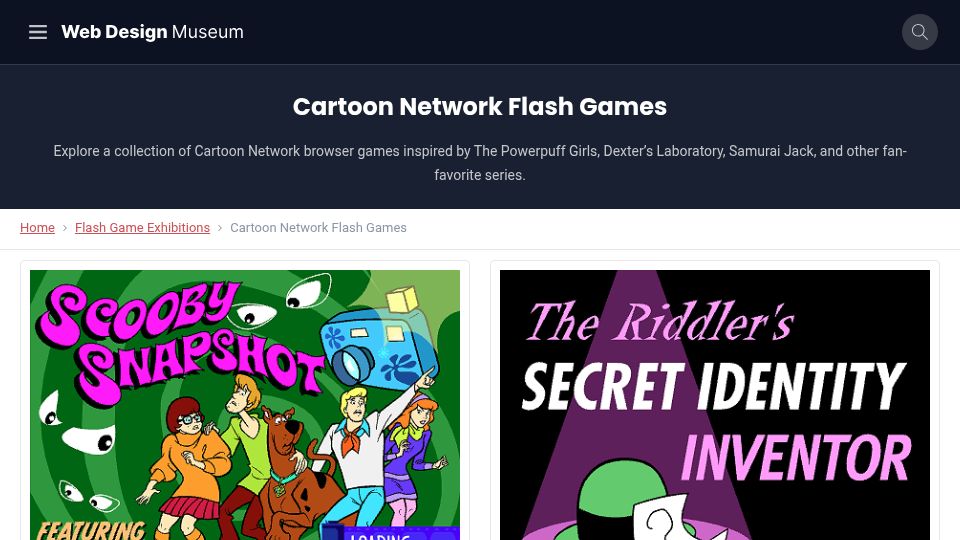 Screenshot of webdesignmuseum.org: Cartoon Network Flash Games
