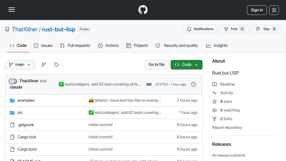 Screenshot of github.com: Show HN: Rust but Lisp