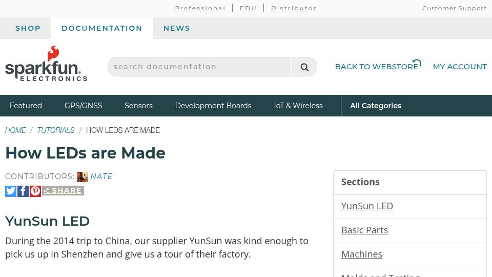 Screenshot of learn.sparkfun.com: How LEDs are made (2014)