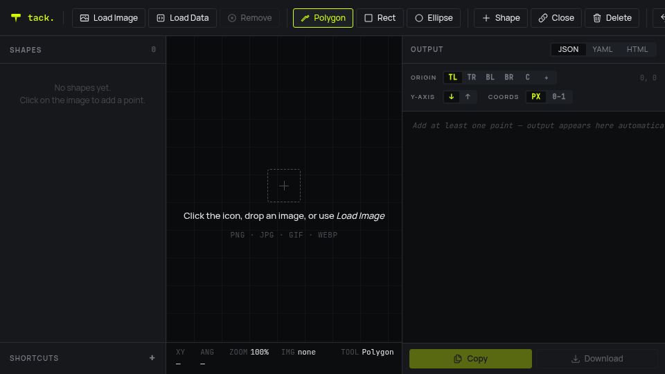 Screenshot of tack.pics: Show HN: Free tool to mark points and polygon regions