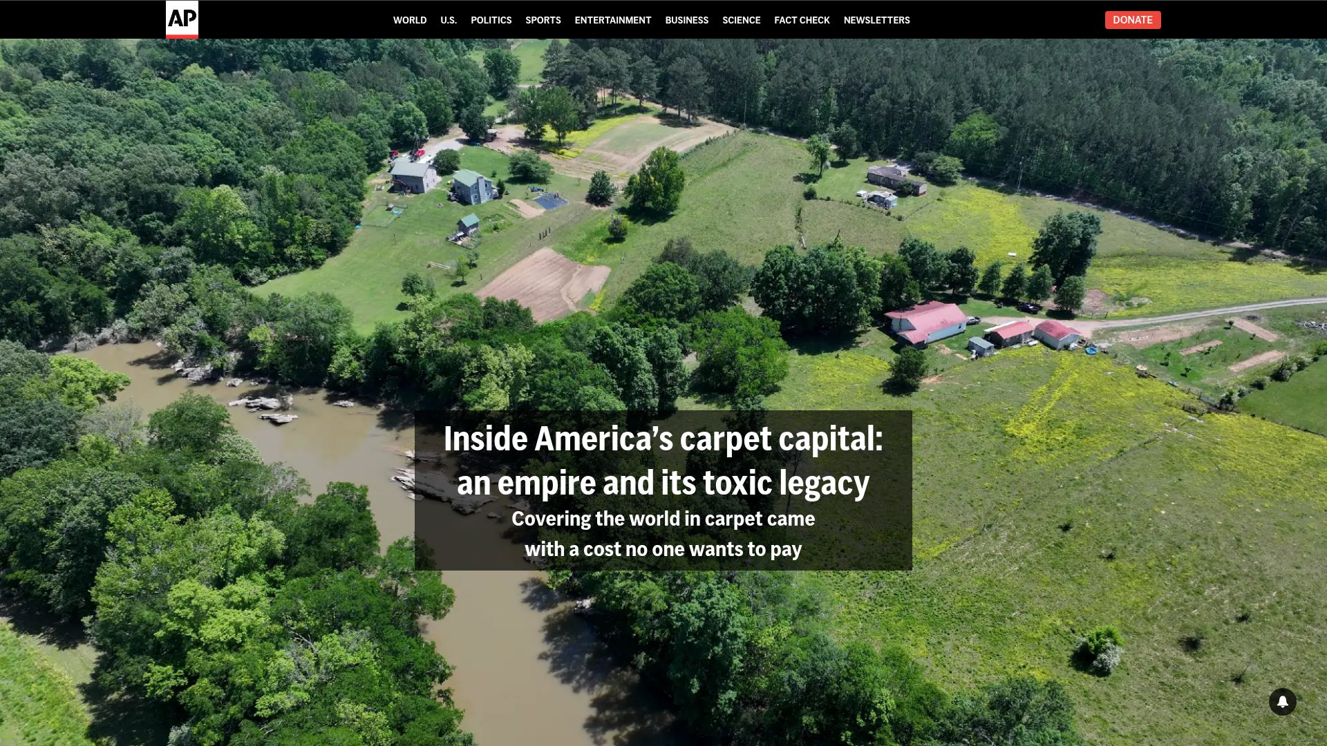 Screenshot of apnews.com: America's carpet capital: an empire and its toxic legacy