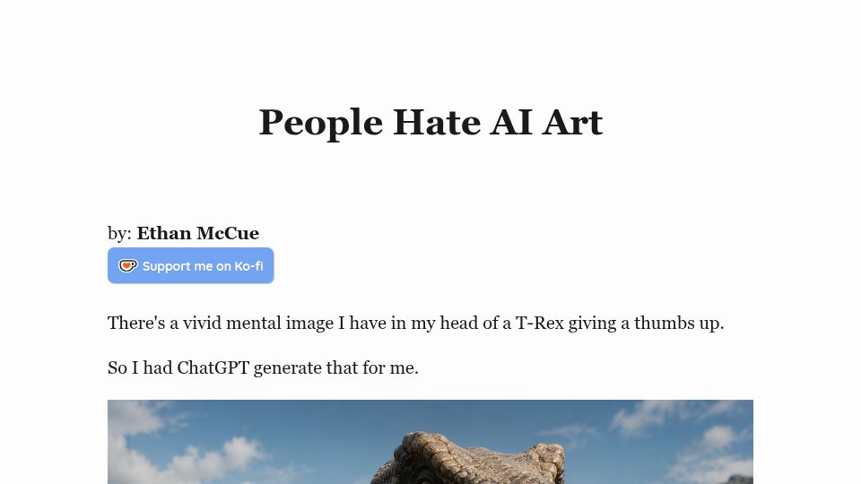 Screenshot of mccue.dev: People Hate AI Art