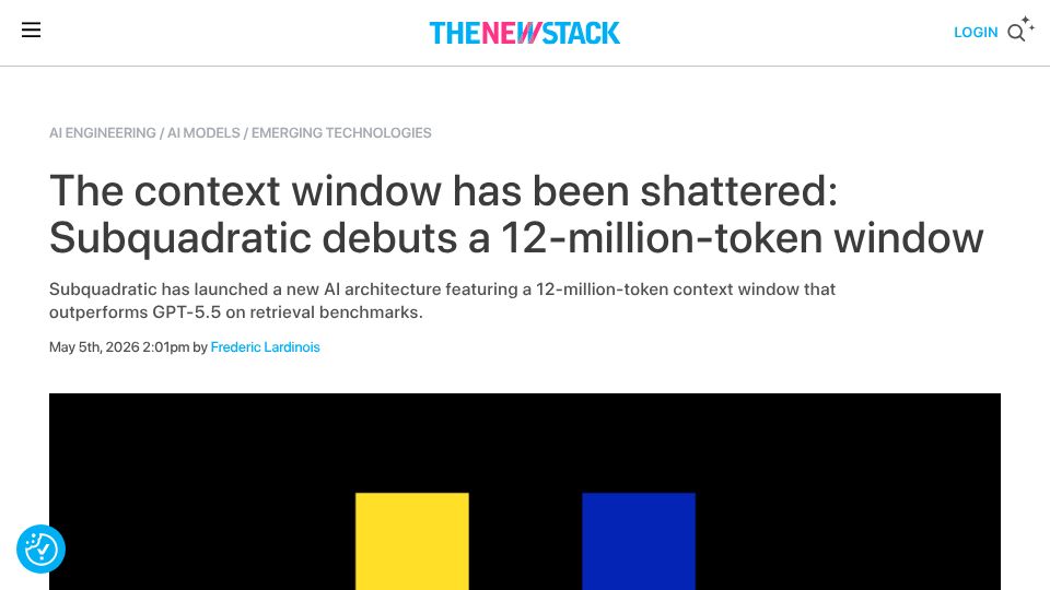 Screenshot of thenewstack.io: The context window has been shattered: Subquadratic debuts a 12M token window
