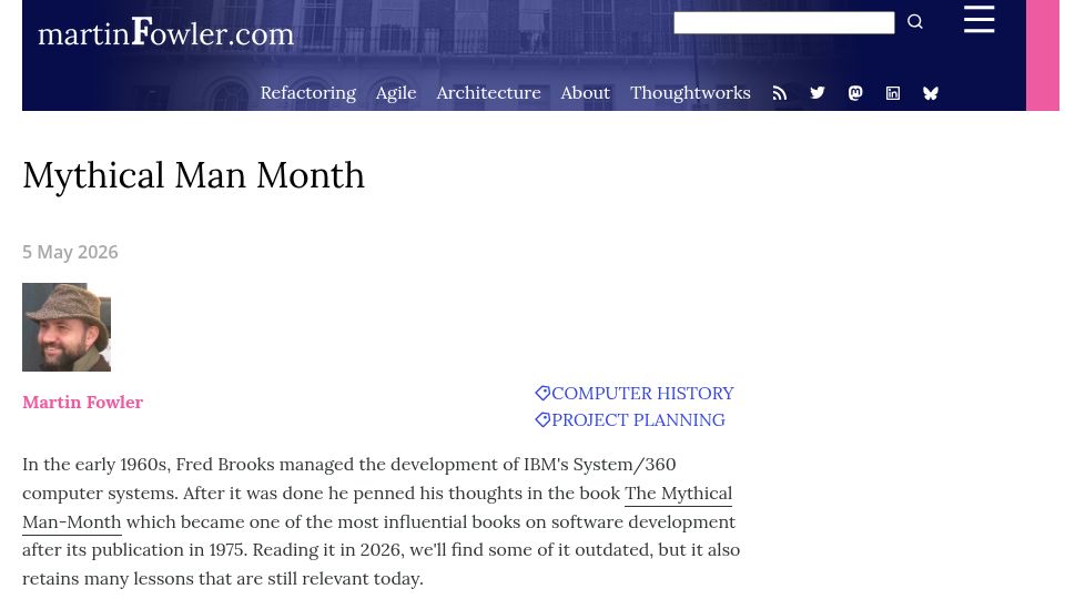 Screenshot of martinfowler.com: Mythical Man Month