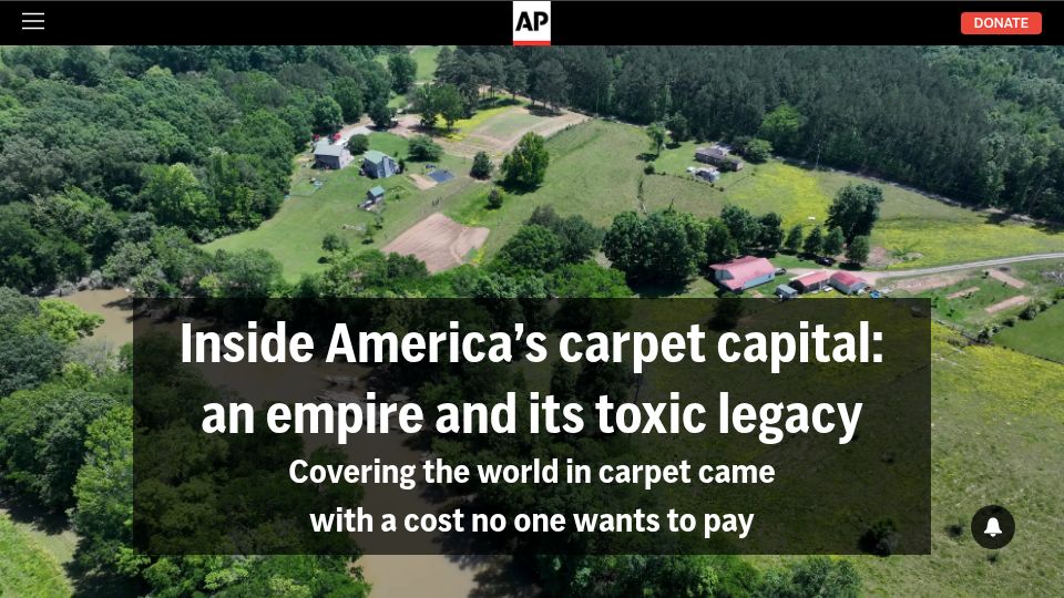 Screenshot of apnews.com: America's carpet capital: an empire and its toxic legacy