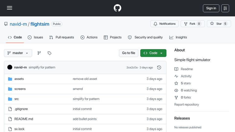 Screenshot of github.com: Show HN: I wrote a flight simulator in my own programming language