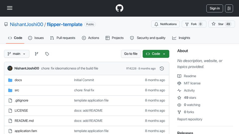 Screenshot of github.com: Flipper Zero Zig Template