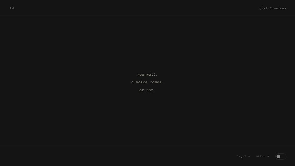 Screenshot of just2voices.com: two strangers. one call. no names