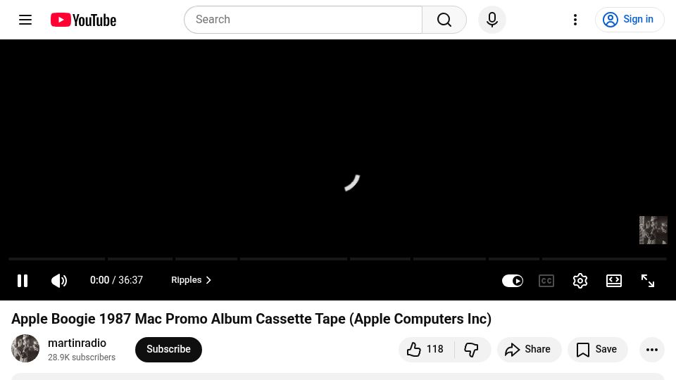 Screenshot of youtube.com: “The Apple Boogie“ 1987 Mac Promo Album Cassette Tape [video]