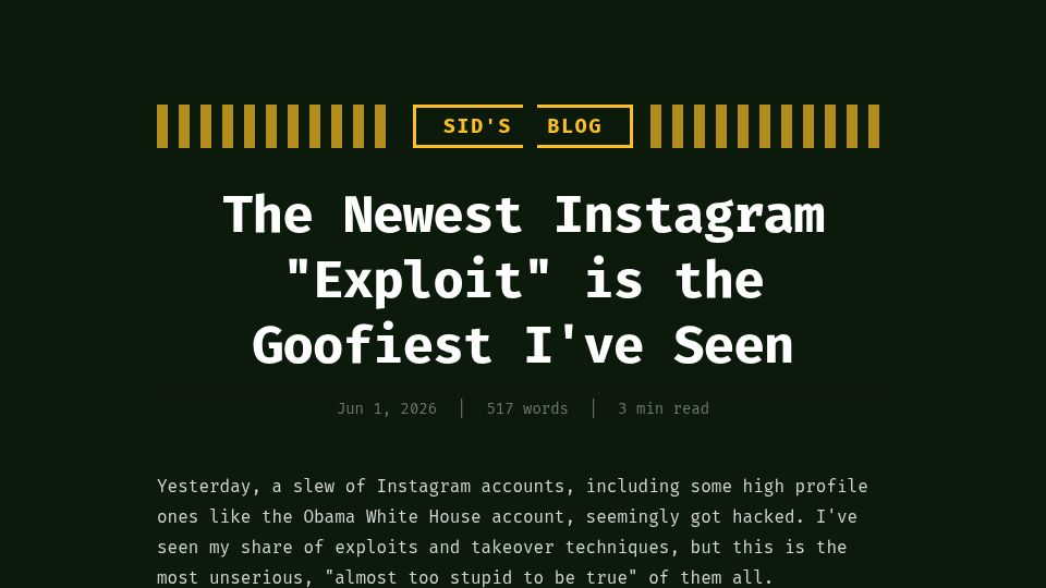 Screenshot of 0xsid.com: The newest Instagram “exploit” is the goofiest I've seen