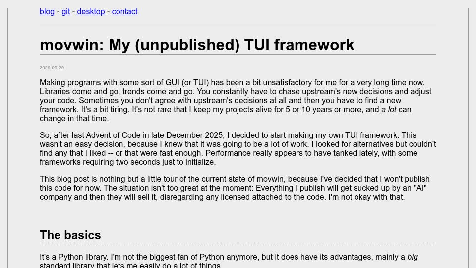 Screenshot of movq.de: Movwin: My (Unpublished) TUI Framework