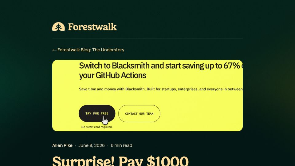 Screenshot of forestwalk.ai: Surprise, pay $1000