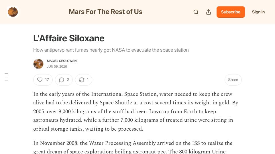 Screenshot of mceglowski.substack.com: L'Affaire Siloxane
