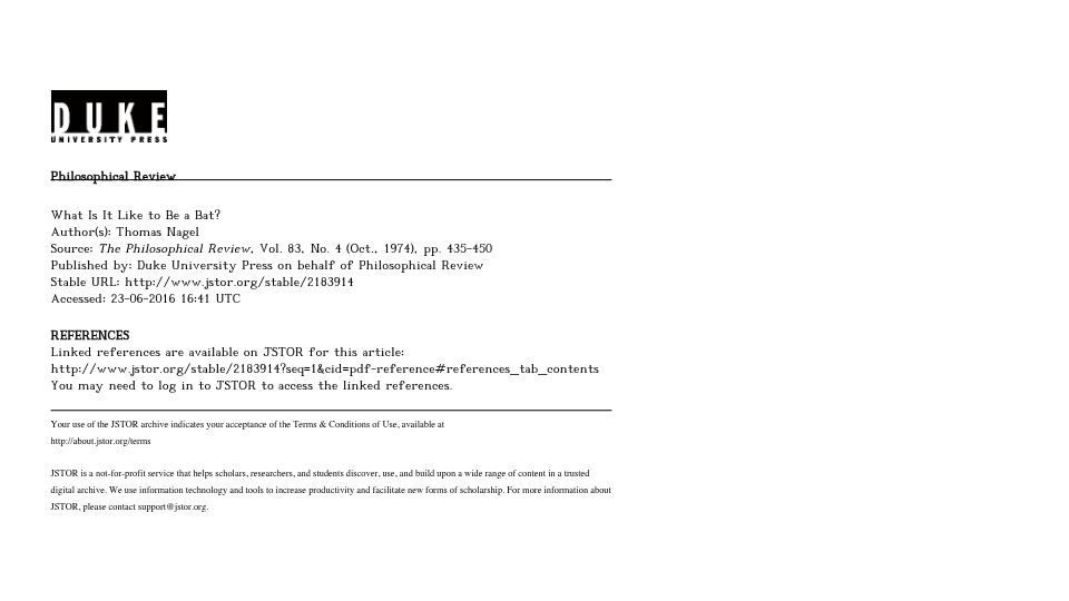 Screenshot of sas.upenn.edu: What is it like to be a bat? (1974) [pdf]
