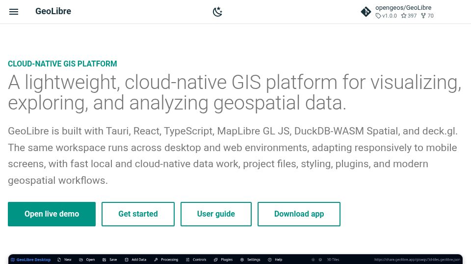 Screenshot of geolibre.app: GeoLibre 1.0