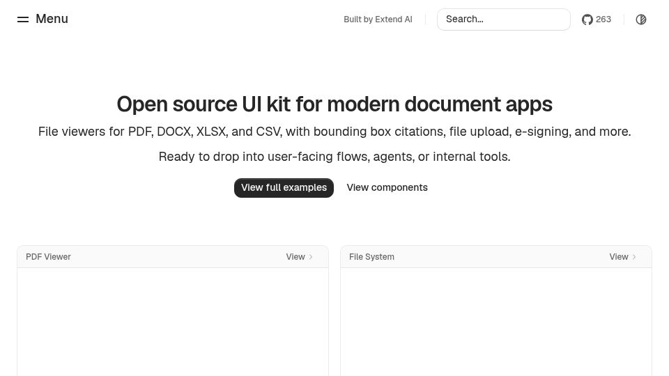 Screenshot of extend.ai: Show HN: Extend UI – open-source UI kit for modern document apps