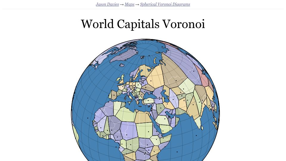 Screenshot of jasondavies.com: World Capitals Voronoi