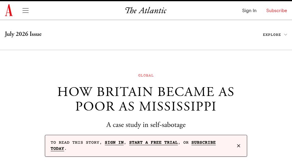 Screenshot of theatlantic.com: Britain Became as Poor as Mississippi