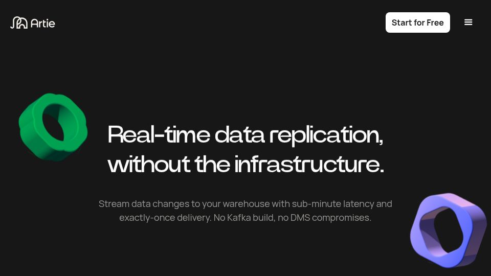 Screenshot of artie.com: Show HN: Artie – Real-time data replication to your warehouse, now self-serve