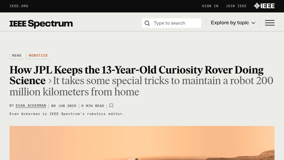 Screenshot of spectrum.ieee.org: How JPL keeps the 13-year-old Curiosity rover doing science