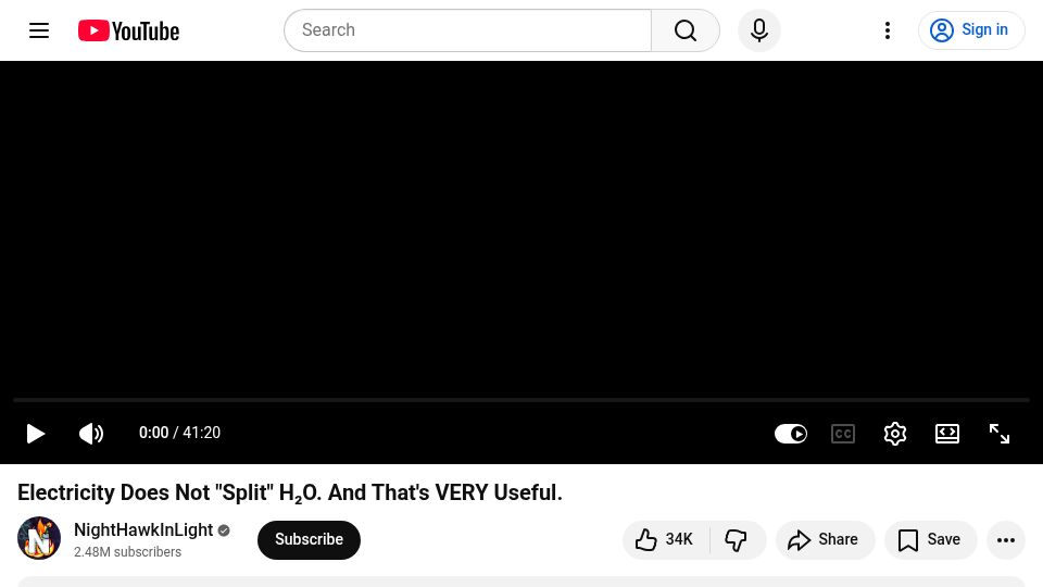 Screenshot of youtube.com: I thought I knew how electrolysis worked [video]