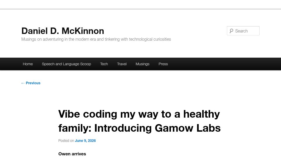 Screenshot of ddmckinnon.com: Vibe coding my way to a healthy family: Introducing Gamow Labs
