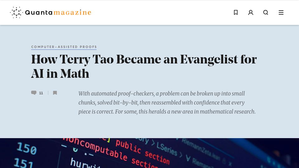 Screenshot of quantamagazine.org: How Terry Tao became an evangelist for AI in math