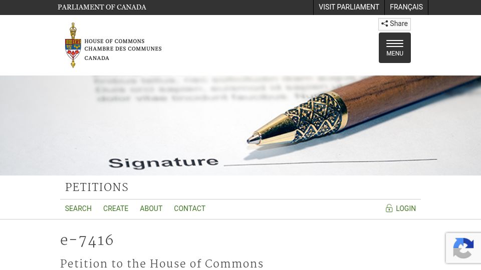 Screenshot of ourcommons.ca: Petition to Withdraw Canada's Bill C-22