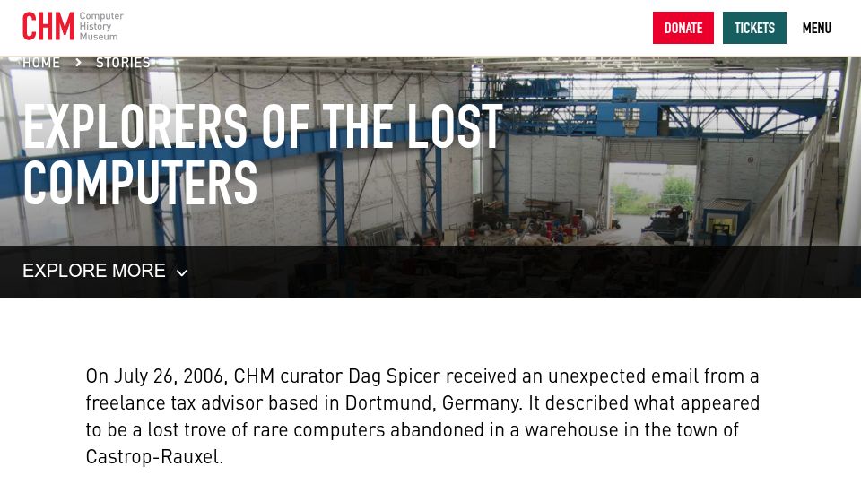 Screenshot of computerhistory.org: Discovery of Cold War-era rare Eastern Bloc computers in a German hangar