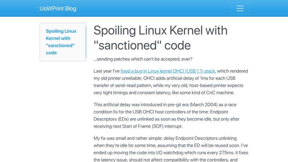 Screenshot of printserver.ink: Spoiling Linux Kernel with "sanctioned" code