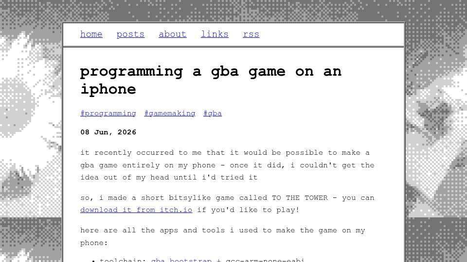 Screenshot of blog.adamledoux.net: Programming a GBA Game on an iPhone