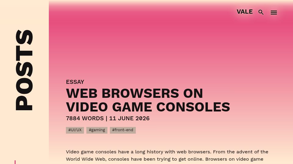 Screenshot of vale.rocks: Web Browsers on Video Game Consoles